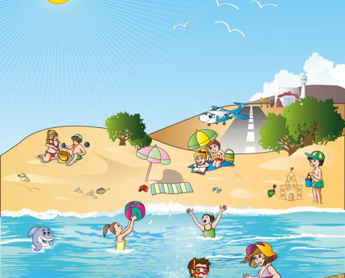 "DEMIS FLIES TO ARKI" ILLUSTRATION FOR CHILDREN'S BOOK by MARGARET REEVES RENDLE