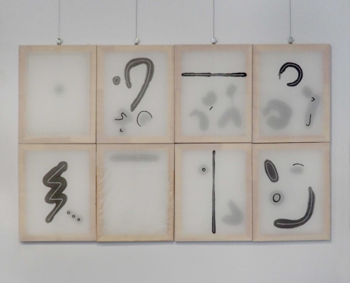 "HIDDEN"-160cmx100cm-indian-ink-acrylics-wax-voile textile-wood