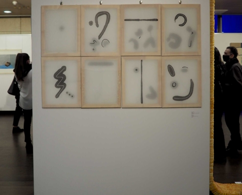 "HIDDEN"-160cm x 100cm, indian ink, acrylics, wax, voile, wood