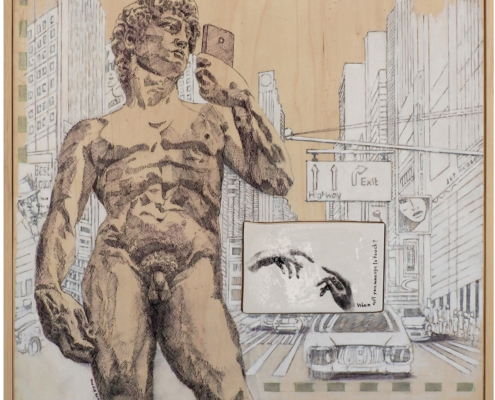 "DAVID"-ink-acrylics-glazed ceramic tile-wood-56cmx53cm