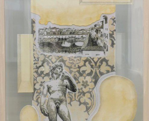 "DAVID"-pencil-ink-acrylics-color pencils-paper-framed in double glass