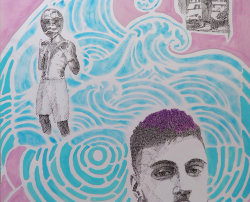 "IOANNIS"-pencil-ink-acrylics-paper-gelatin-29,7cmx42cm