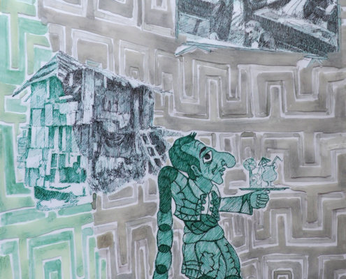 "KARAGIOZIS"-grafite-ink-color pencils-acrylics-paper-gelatin-29,7cmx42cm-A